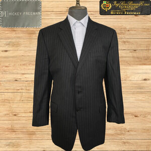 Hickey Freeman Suit Jacket Mens 44R Charcoal Loro Piana Wool 130 Madison Striped